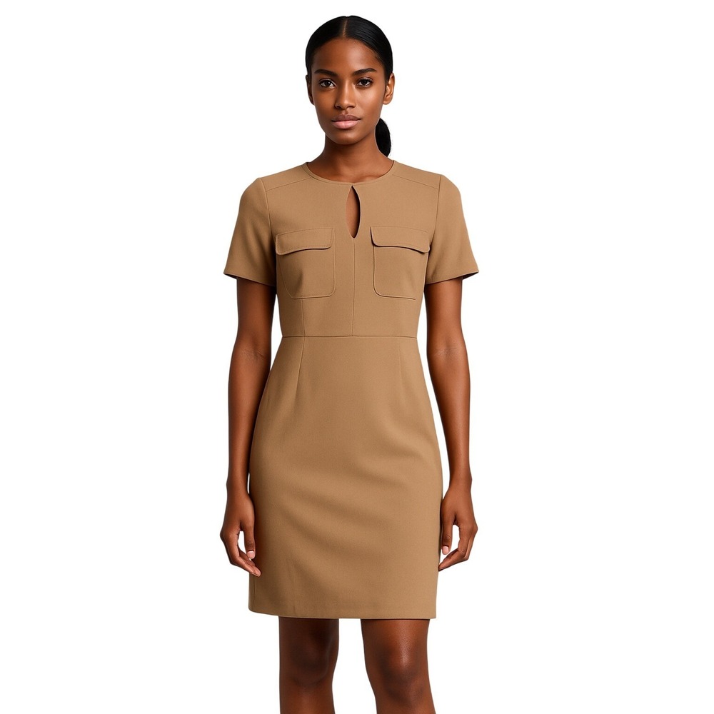 Banana Republic Factory Shift Dress Polyester Tan Workwear Minimalist Petite‎ 0